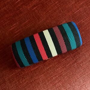Vibrant Multicolor Striped Faux Shagreen Eyeglasses Case 6.25x2.5x1.25in
